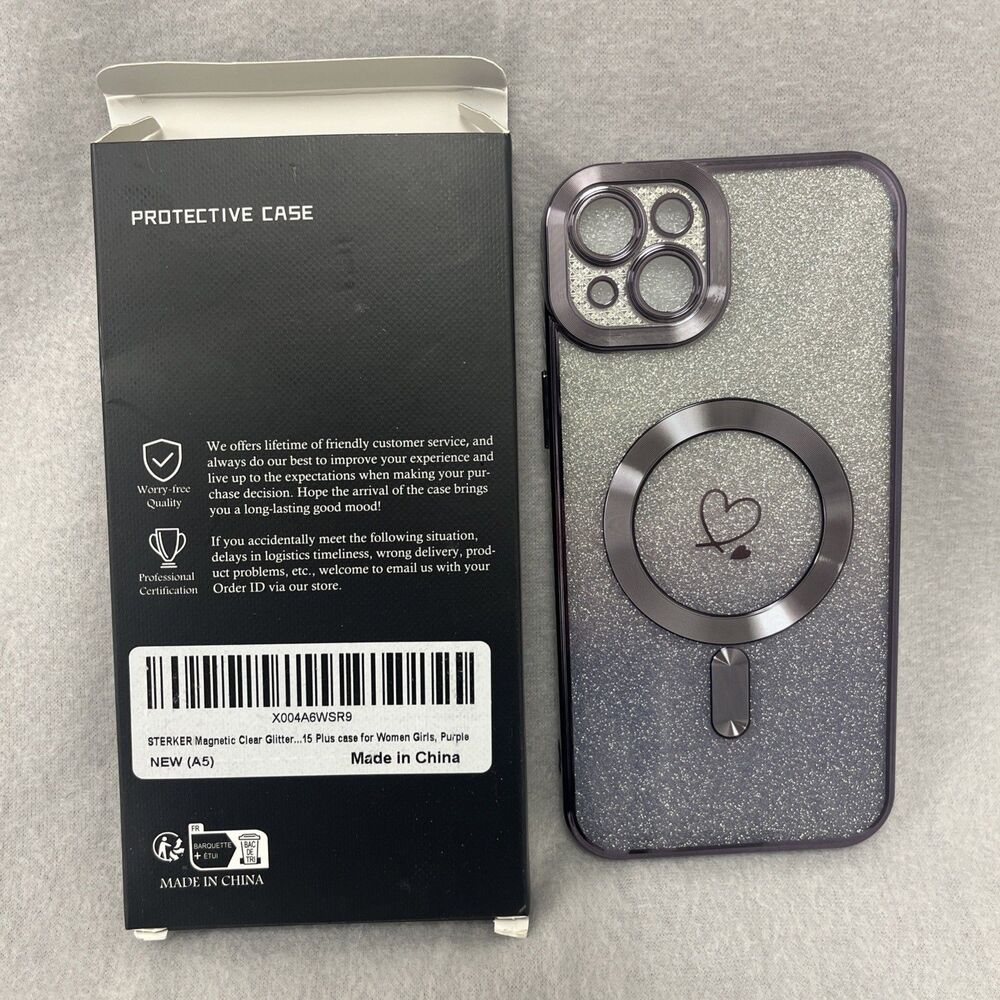 New Silicone Case For iPhone 15 Plus  Silver Glitter heart